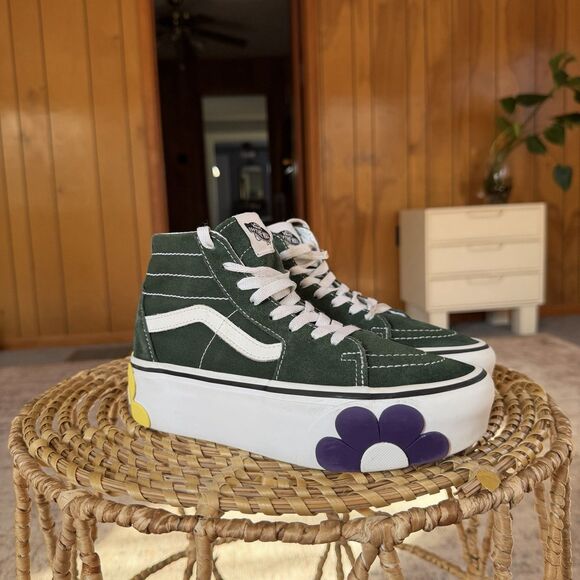 VANS SK8-HI TAPERED STACKFORM OSF SHOE Canvas Dark Green Floral Womens US 6.5 - Picture 1 of 16